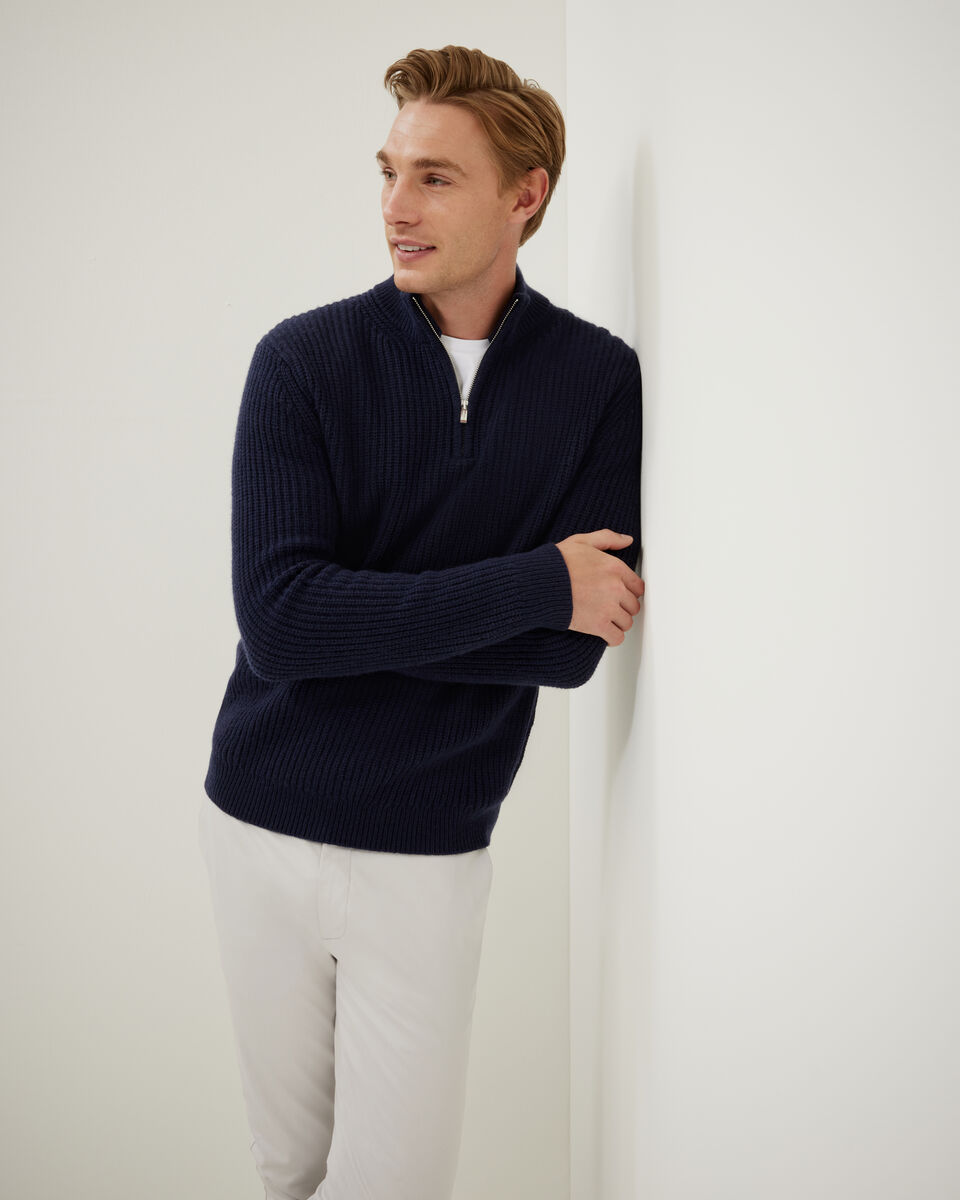Chunky Lambswool Half-Zip Knit, Navy Chunky Lambswool Half-Zip Knit, Navy, hi-res